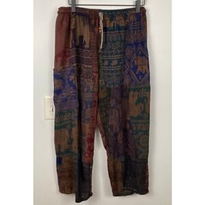 Womens Patchwork Elephant Mandala Crop Harem Pants Size M FLAW Boho Hippie